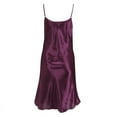 thumbnail image 3 of Deepwonder Women Silk Nightdress Solid Color V Neck Spaghetti Strap Chemise Sleepdress (Purple, 2XL), 3 of 7