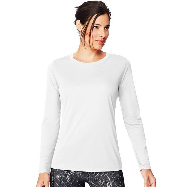 Large Womens Performance Long-Sleeve T-Shirt, White - Walmart.com