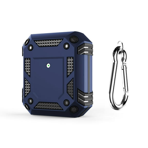 Dteck Shockproof Case for AirPods 2 & 1, Compatible Wireless Charging, Hybrid Rugged Full Body Hard Shell Case with Metal Keychain, Front LED Visible, Blue
