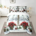 thumbnail image 2 of jejeloiu Retro Flower Floral Bedding Comforter Set 7-Piece,Christmas Snowflake King Bedding Sets,Red Green White Bed Sheets,Luxury Bedroom Decor Reversible, 2 of 8