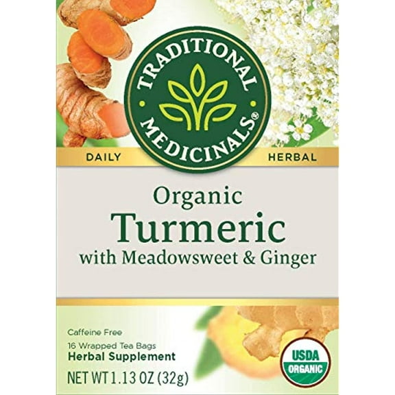 Traditional Medicinals Organic Turmeric With Meadowsweet & Ginger Herbal Tea, Supports Healthy Response To Inflammation, (Pack Of 3) - 48 Tea Bags Total