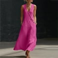 thumbnail image 2 of ZQUUVOU Maxi Dresses for Women Cotton Summer Sleeveless Deep V Button Down Tank Dress with Pocket Casual Boho Beach Vacation Hot Pink, 2 of 8