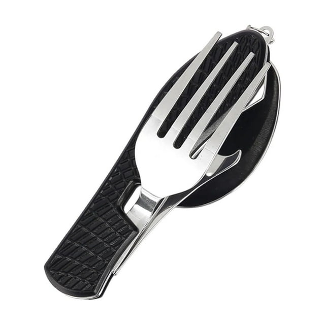 Ctnporpo 4 In 1 Folding Camping Utensils Stainless Spoon Fork Combo Set Portable Multifunctional Lightweight Outdoor Tableware for Travel Backpacking Picnic Stainless Steel Flatware Set Black