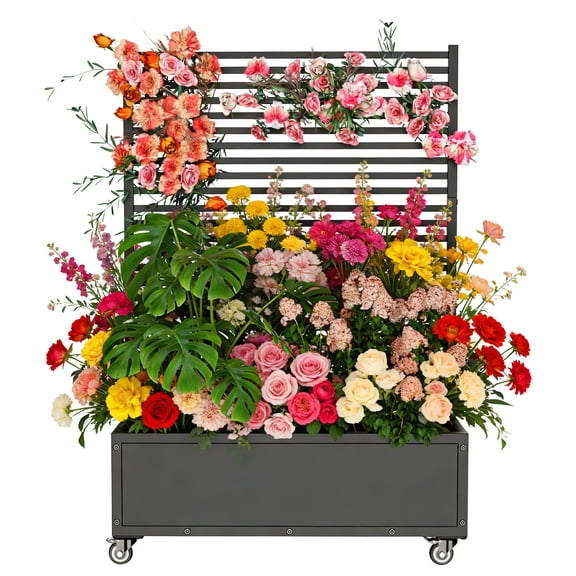 70.3“ x 47.2” x 14.7" Metal Planter Box with Trellis and Privacy Screen , Trellis Planter Box with Drainage Holes & Lockable Casters for Climbing Plants and Vegetables
