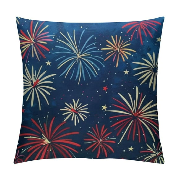 Creowell 4th of July Throw Pillow Covers Patriotic Stars Fireworks Decorative Pillows Cushion Case Poppy Leaves Pillowcases Independence DayThrow Pillows for Sofa Bedroom Garden Decor White
