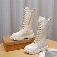 thumbnail image 6 of OGLCCG Lace Up Comfort Boots Girls Leather Side Zipper Round Toe Lug-Sole Mid Calf Booties Punk Goth Winter Boots for Little Big Kid, 6 of 8