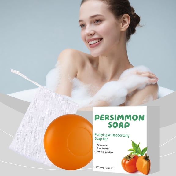 1Pc Persimmon Soap Bar for Old People Smell Bar, Deodorant Body Face Bar Soap for Body Odor Control, Natural Persimmon Body Wash with Green Tea Extract, Gentle on All Skin Types, 3.53 oz