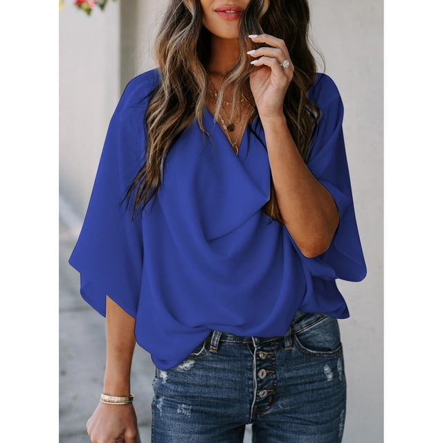 Blusas fruncidas para mujer, blusas fruncidas para mujer, blusas de media manga en V para mujer, blusa informal para mujer, calidad profesional