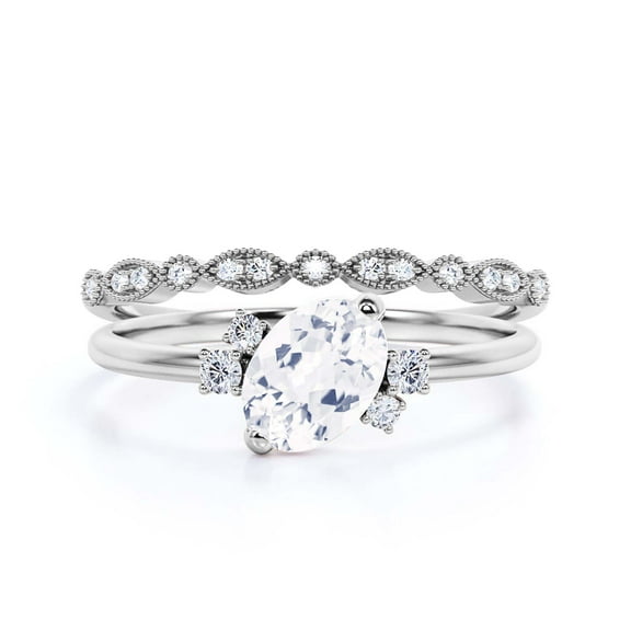 Dazzling Minimalist 2.00 Carat Oval Diamond Moissanite Engagement Ring, Wedding Ring, One Matching Band in 925 Sterling Silver With 18k White Gold Plating Gift For Her, Promise Ring Anniversary Gift