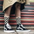 thumbnail image 4 of COUVER Ivory and Black Cotton Checkered Mid Calf Crew Socks 2 Pack Women's, 4 of 7