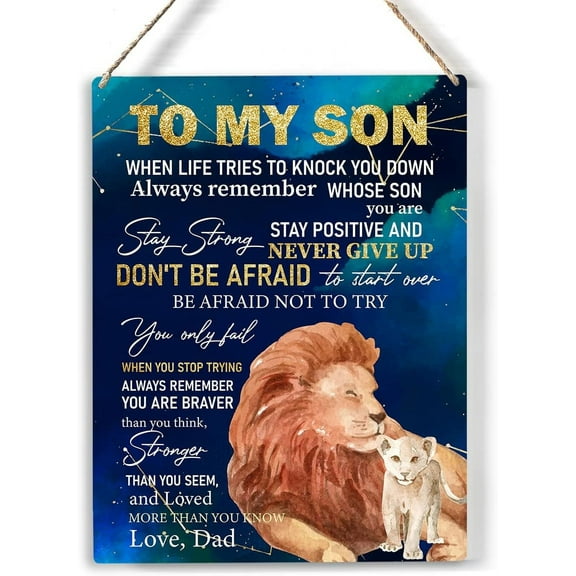 to My Son Wood Sign Son Remember That You are Braver Than You Think Wooden Signs Rustic Hanging Plaque Home Wall Art 8x10, Perfect Son Lions Sign Wall Decor for Home Bedroom