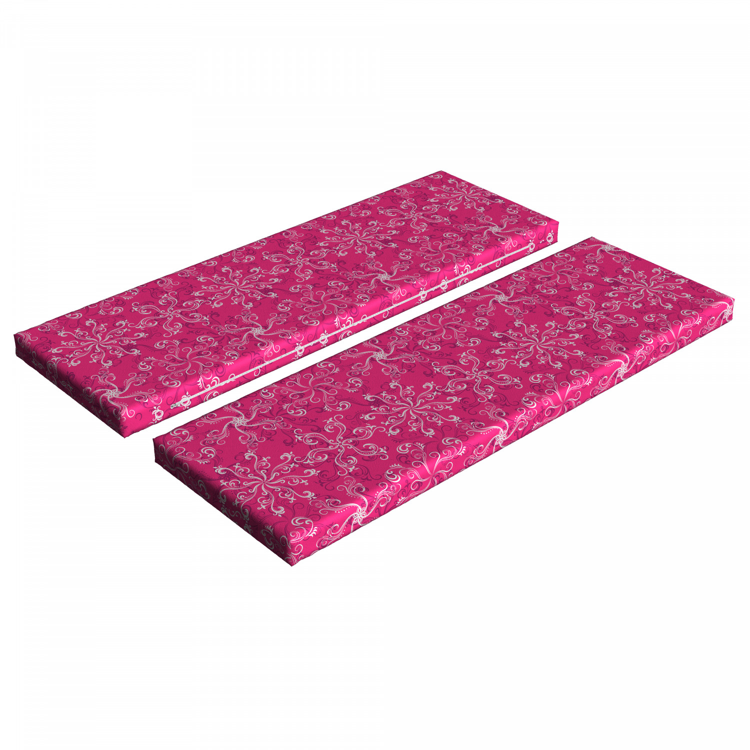 Hot Pink Bench Cushion Set of 2, Floral Arrangement Pattern on Hot Pink