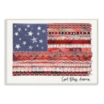 Stupell Industries God Bless America Phrase Macramé Pattern Flag,13 x 19,Designed by Erica Billups