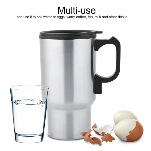 Electric Coffee Mug, 12V 450mL Stainless Steel Travel Mug Heated Coffee Cup Heated Mug Electric Car Heating Coffee Milk Cup Hot Water Bottle for Drive Travel Camping and Outdoor