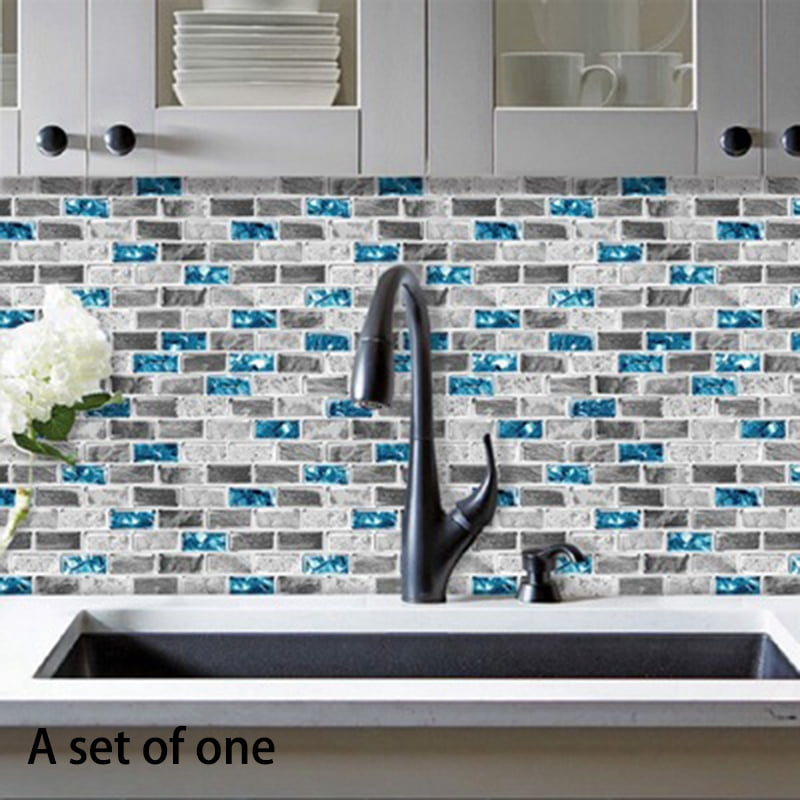 Blue tile kitchen backsplash