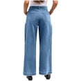thumbnail image 3 of Women High Waisted Wide Leg Pleated Jeans Loose Elastic Denim Pants with Pockets, 3 of 6