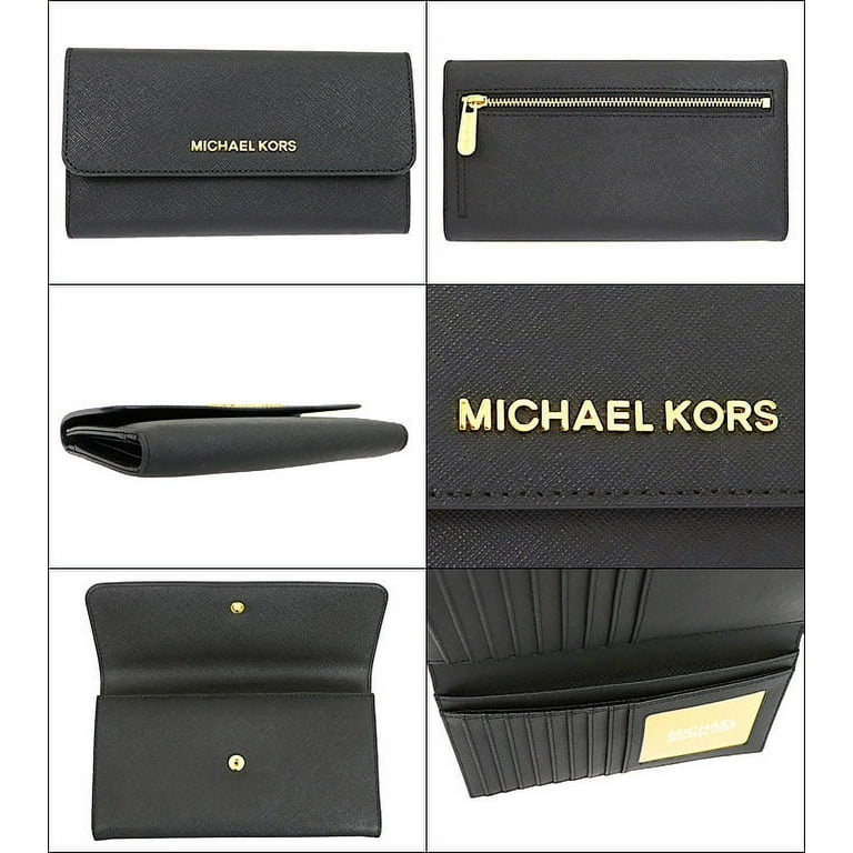 Michael Kors Jet Set Travel Large Saffiano Leather Trifold Wallet (Black)  35S8GTVF7L-001 - AllGlitters