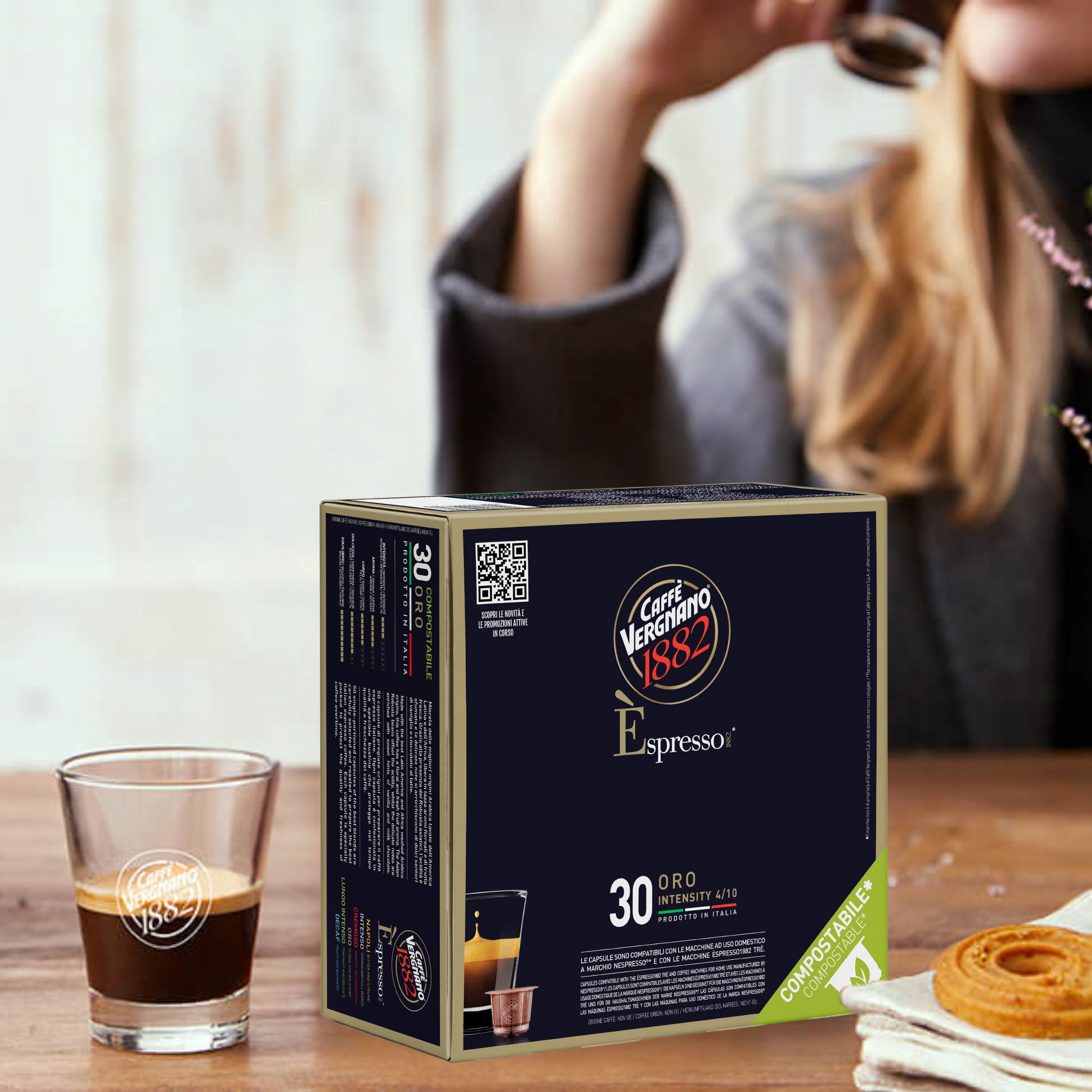 Caffe Vergnano 1882 Medium Roast Espresso Original Line Machine Compatible Capsules, Single-Serve Arabica Robusta Espresso, Italian Coffee For Nespresso Coffee Machines, Intensity 4/10, Oro, 30 Ct