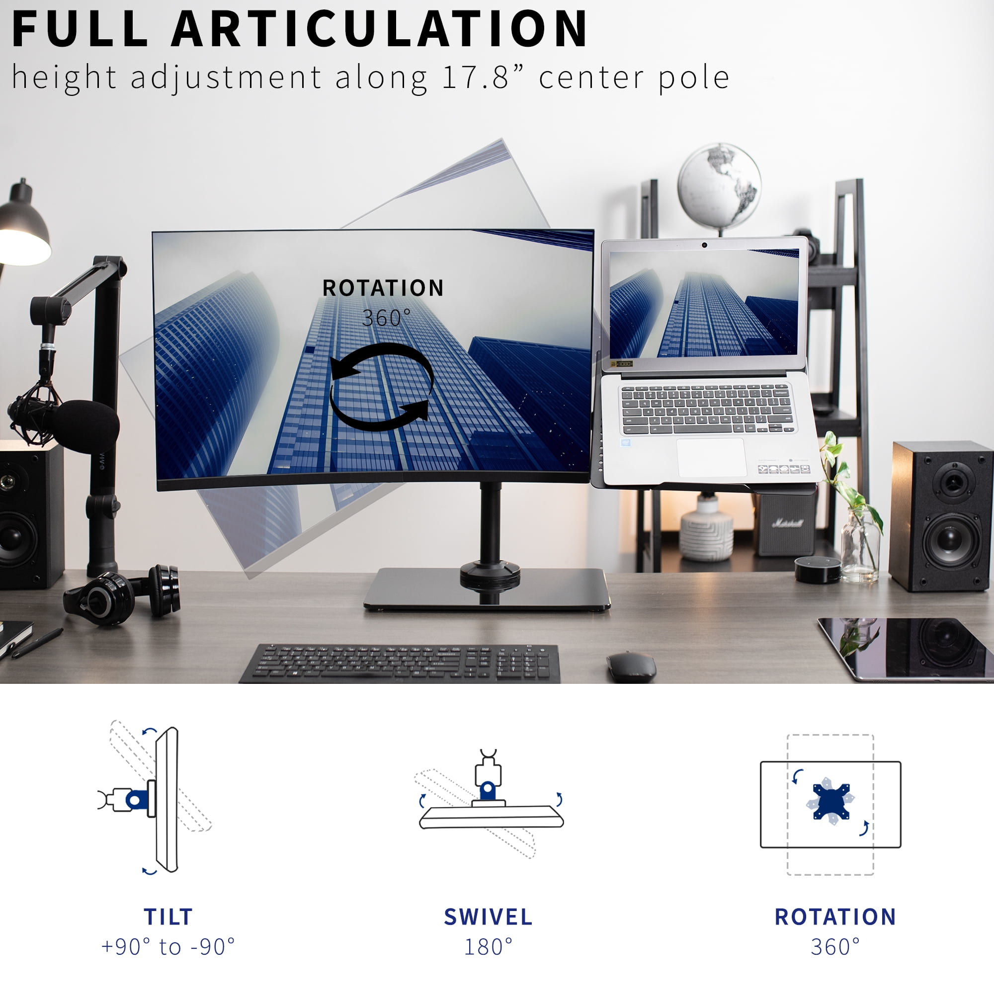 VIVO Black Laptop & Monitor Desk Stand with Glass Base, Fits up to 32" Screen