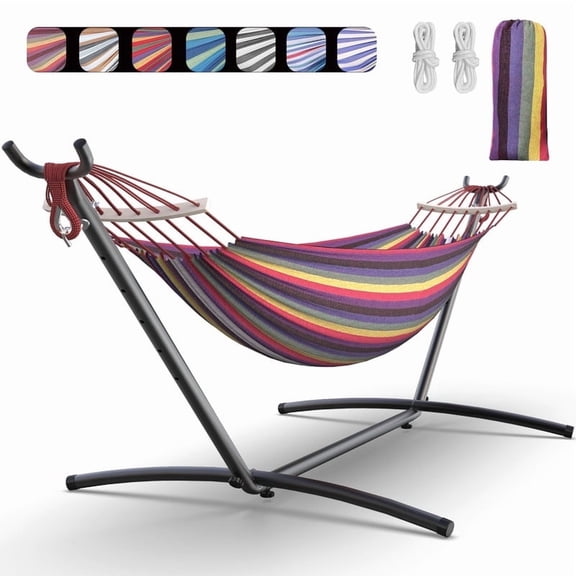 Comfortable 2 Person Hammock with Stand,Portable Detachable Brazilian Hammock,450lb Capacity - Tropical