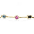 thumbnail image 2 of Gem Stone King 18K Yellow Gold Plated Sterling Silver Bracelet Oval Persian Blue Moissanite and Created Sapphire Pink (1.56 Cttw), 2 of 3