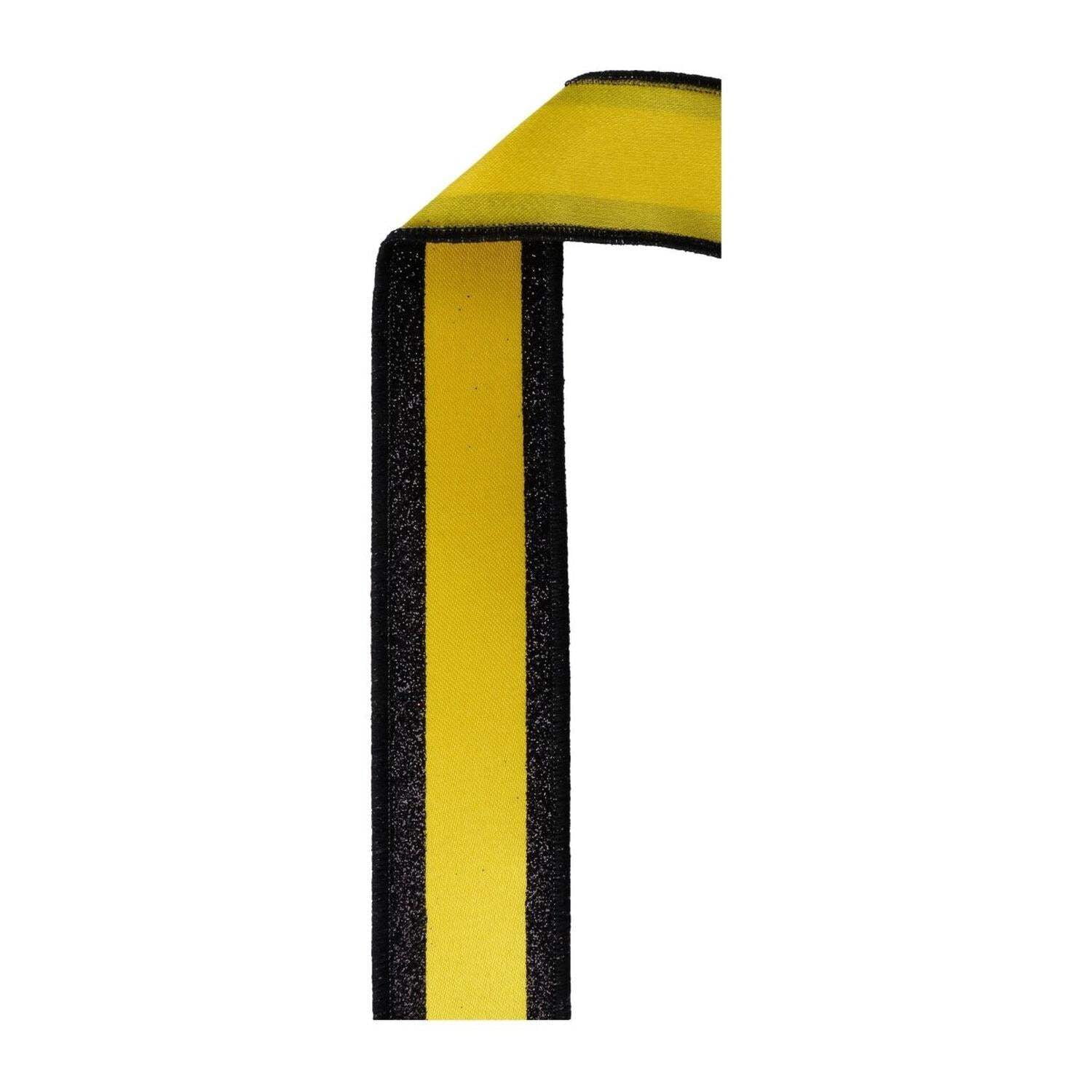 1.5 in Vertical Stripe Glitter Fused Ribbon: Black  Yellow