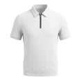 thumbnail image 5 of Men's Vertical Ribbed Knit Quarter Zip Polo Shirts, Short Sleeve Collared Casual Knitwear White, 5 of 6