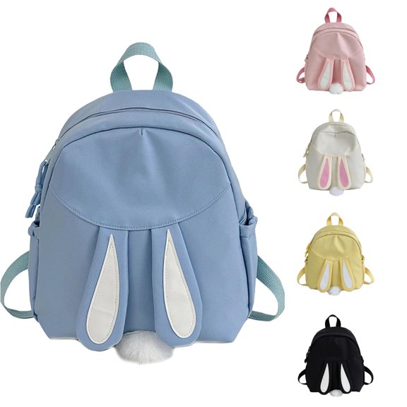 GobdXE Back To School Unisex Student Solid Nylon 3D Bunny Ear Mini Backpack Fluffy Plush Tail Lightweight Casual Daypack Size:One Size