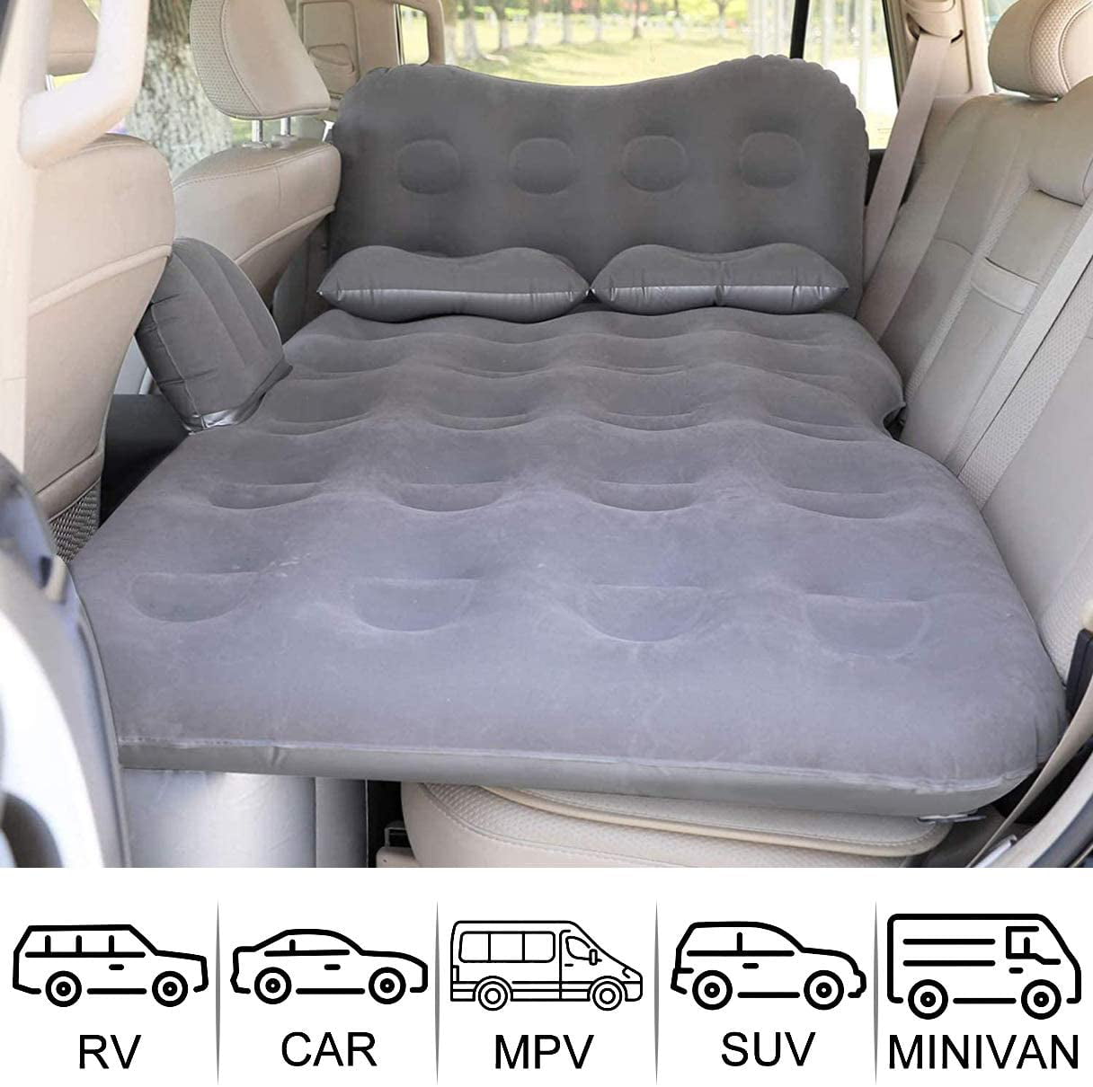 Travel Car Air Bed Inflatable Mattress Back Seat Cushion Camping 2 Pillows Q4P1 