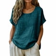 thumbnail image 2 of Blouses for Women Dressy Casual Plus Size, Dressy Tank Tops for Women Cotton Linen Gauze Shirts Short Sleeve Summer Tunic Top Loose Fit Lightweight Casual Blouses, 2 of 4