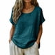 thumbnail image 2 of Craaazy Women Casual Loose Fit Blouse, Solid Color Short Sleeve Cotton Linen Tops, Comfy Round Neck Tunic for Daily Wear Gifts, 2 of 5