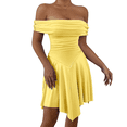 thumbnail image 2 of Women's Off the Shoulder Mini Dress Ruffle Hem Ruched Corset Short Cocktail Party Dresses Light Yellow S, 2 of 10