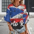 thumbnail image 3 of Puerto Rico Women's V-Neck Blouse With 3/4 Ruffled Bell Sleeves Casual Top Ladies Blouses, 3 of 7