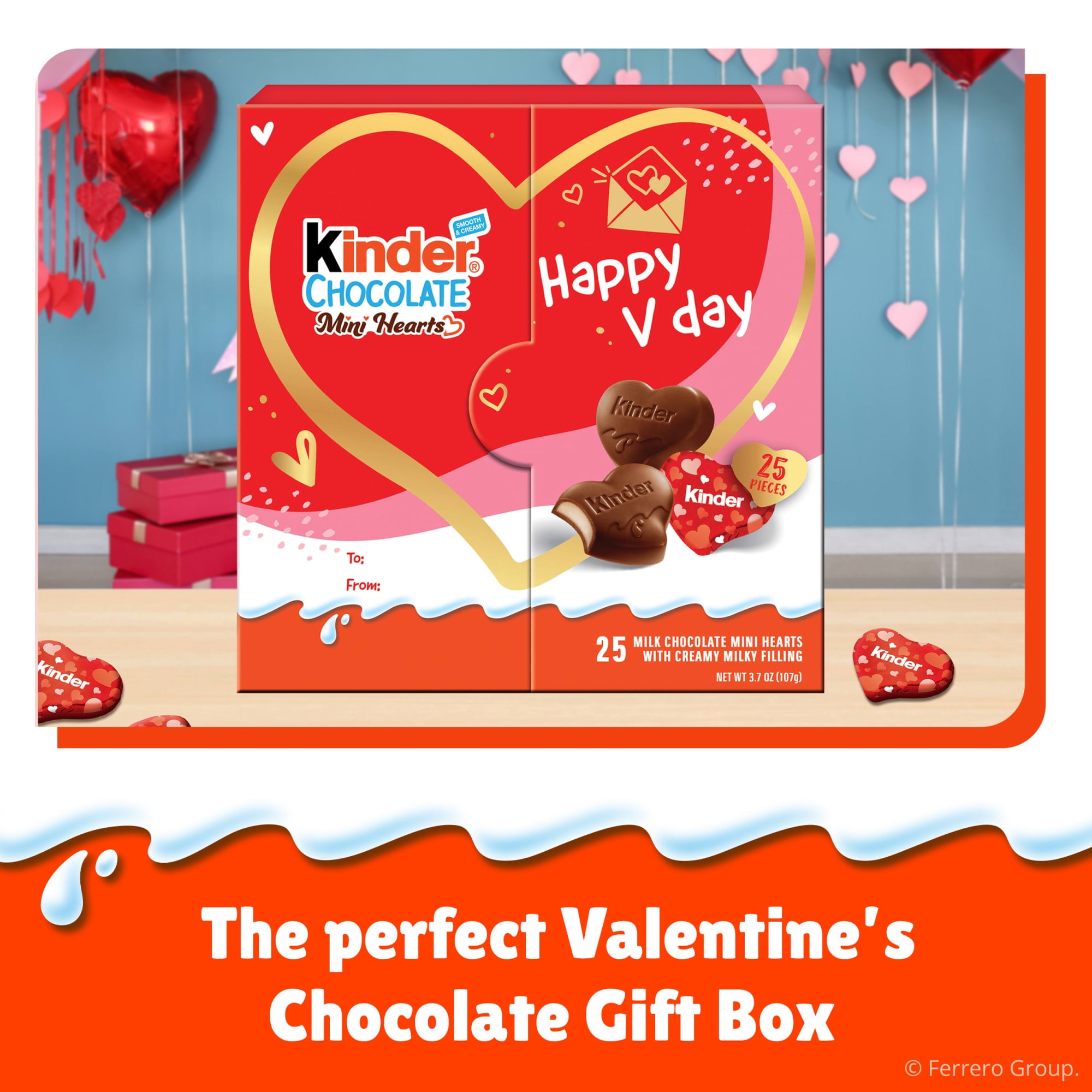 Kinder Chocolate Mini Hearts Gift Box, Mini Milk Chocolate Hearts, Individually Wrapped, Valentine's Day Gift, 25 count, 3.7 oz