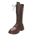 thumbnail image 2 of Hinvhai Womens Lace Up Knee High Boots Combat Chunky Low Heel Tall Boots Brown 5.5(36), 2 of 9