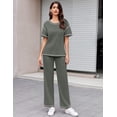 thumbnail image 4 of EKOUAER Women Waffle Knit Lounge Sets Short Sleeve Top and Long Pant Pajama Set Loungewear 2 Piece Pjs Set with Pockets, 4 of 6