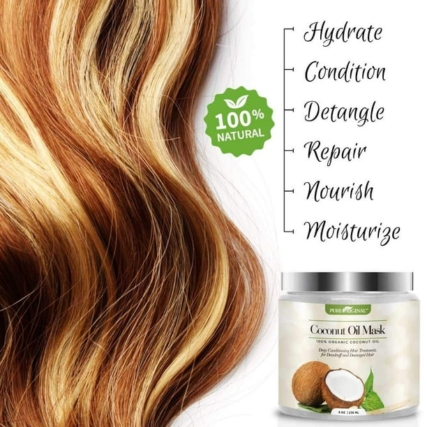 Original Organic Coconut Oil Hair Mask, Natural Hair Care Treatment - Hydrating & Restorative Mask - Promotes Healing and Natural Hair Growth, Repairs and Damaged Hair, 8 oz. - Walmart.com
