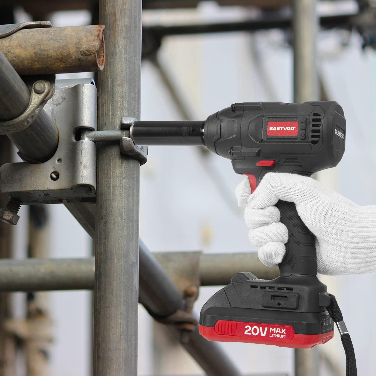 Eastvolt 20V Cordless Impact Wrench, 250Ft-lbs High Torque Brushless Wrench Kit 2600 RPM, Battery Impact Driver with Fast Charger, LED Light, 4 Sockets, Belt Clip and Storage Box