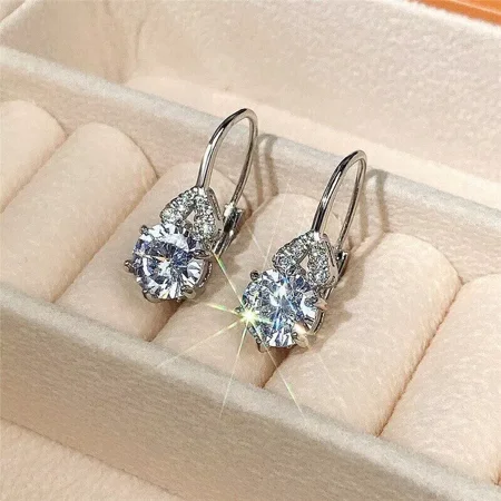 2 Ct Round Cut Cubic Zirconia Drop Dangle Earrings for Women in 14K White Gold Over Sterling Silver – Elegant Sparkle and Style