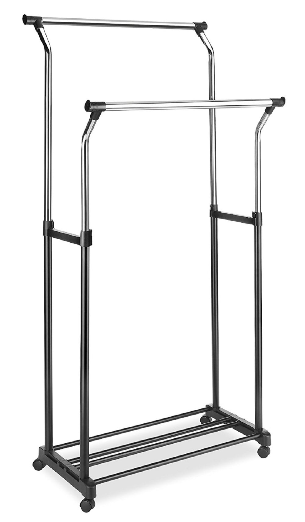 Whitmor Adjustable Double Rolling Garment Rack, Metal, Black and Chrome