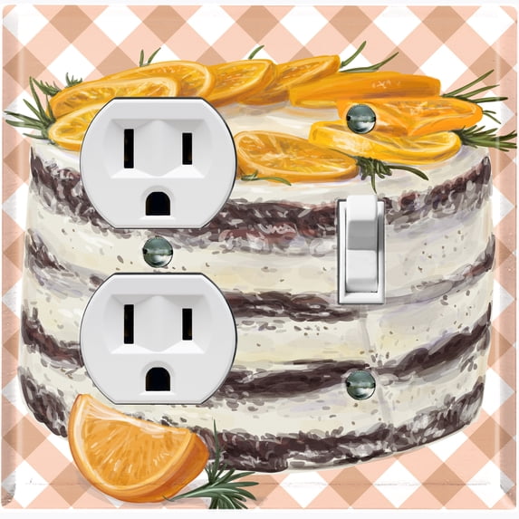 Metal Light Switch Wall Plate Outlet Cover (Layered Vanilla Frosting Chocolate Orange Lemon Cake - Single Duplex Single Toggle)