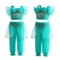 Rongking Girls Jasmine Costume Set Halloween Fancy-Dress Princess Outfit for 3-7T