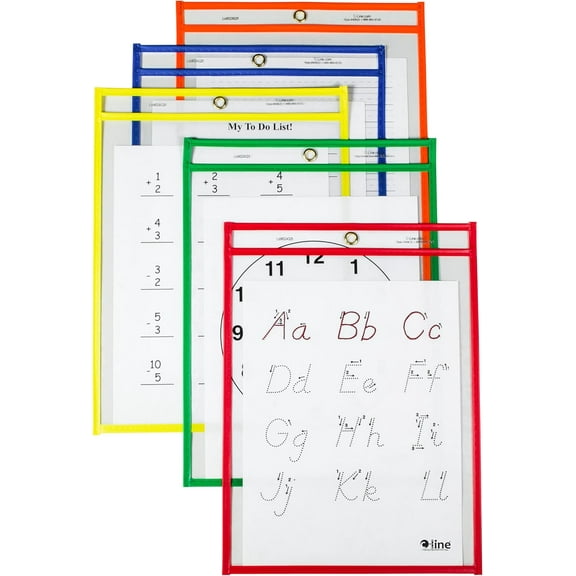 Reusable Dry Erase Pockets, 9 X 12 Inches, Assorted Primary Colors, 25 Pockets Per Pack (40620)