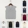 thumbnail image 3 of Mens Fashion Thick V-Neck Sleeveless Vest Sweater School Uniform Knitting Tops, 3 of 10