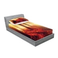 thumbnail image 2 of Ambesonne Fall Fitted Sheet & Pillow Sham Set, Misty Morning in Forest, Twin, Yellow Red, 2 of 2