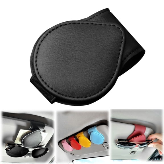Car Sunglasses Holder, Leather Sun Visor Glasses Hanger Clip and Card Mount