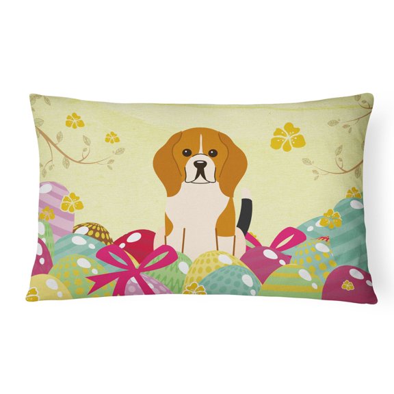 Carolines Treasures BB6040PW1216 Easter Eggs Beagle Tricolor Canvas Fabric Decorative Pillow, 12H x16W, multicolor