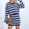 thumbnail image 2 of EASYBRA Women Striped Skirt Set Long Sleeve Top Slim Fit Mini Skirt Casual Two Piece Outfit, 2 of 7
