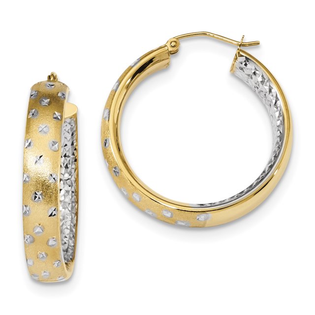 14k & Rhodium Polished, Satin & D/C In/Out Hoop Earrings TF1045TT