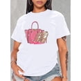 thumbnail image 1 of Camisetas con diseño gráfico para mujer, playera corta, clásico, estética, ropa de verano de los 90Elegant Bright Pink High Heels and Handbag Print Casual Fashion Round Neck Short Sleeve T-Shirt fo, 1 of 8